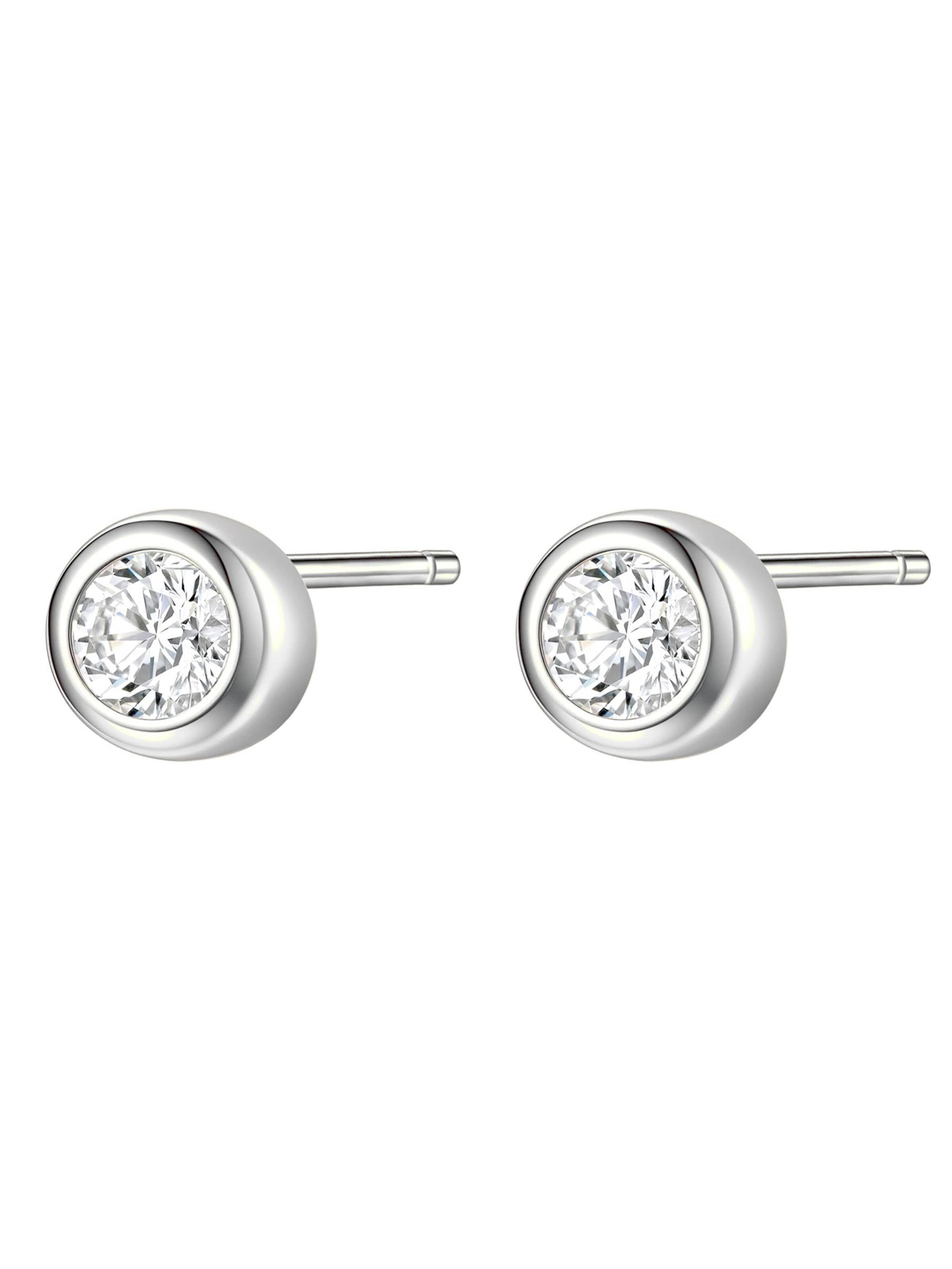 Hey Happiness Oorbellen 'Large Bezel Cubic Zirconia' in Zilver