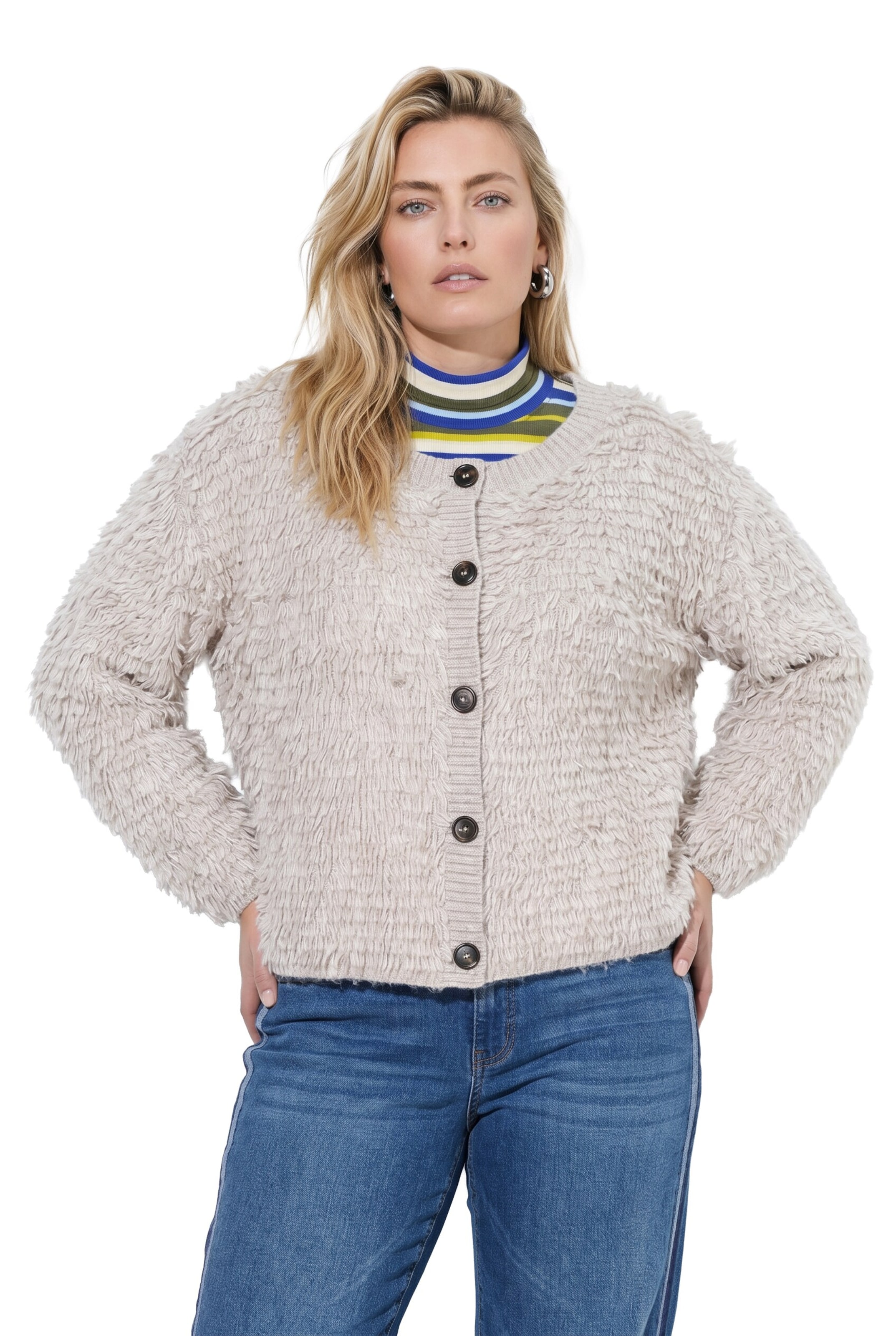 Ulla Popken Strickjacke in Beige: Vorderseite