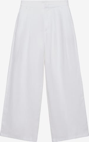 Pull&Bear Široký strih Plisované nohavice - Biela: predná strana