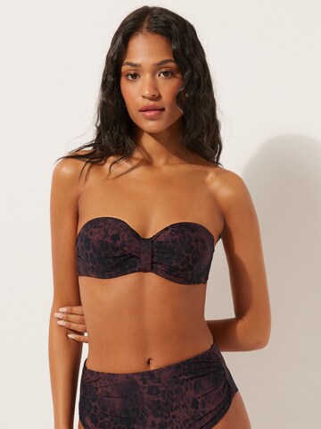 CALZEDONIA T-shirt Bikini Top 'SHINY SATIN' in Brown