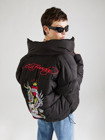 Ed Hardy Zimní bunda – černá: přední strana