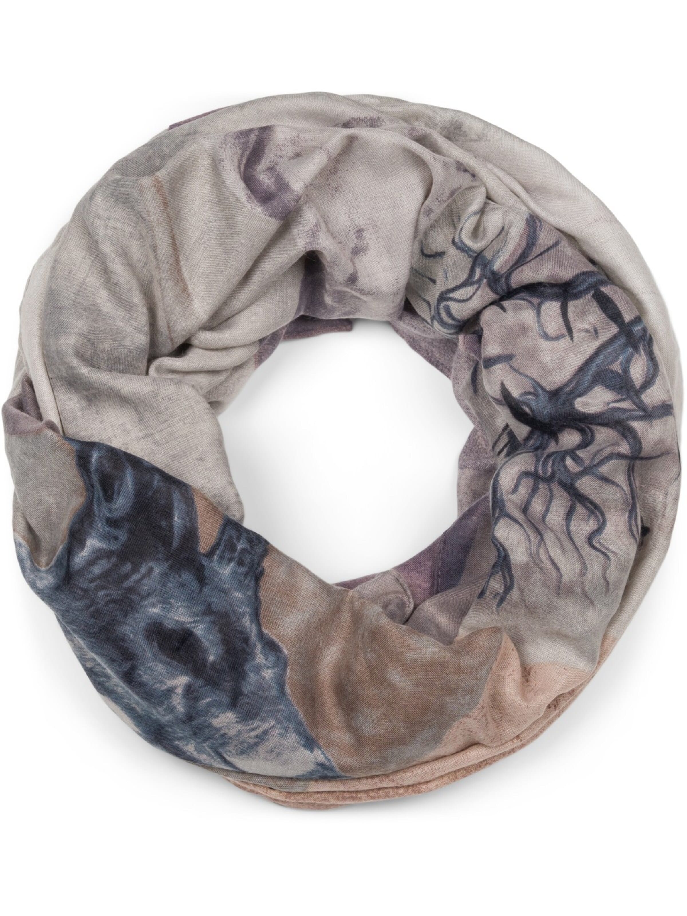 styleBREAKER Schlauchschal 'Loop Schal mit Hirsch Print'‌‌‌‌‌‌‌‌ in Grau: Vorderseite