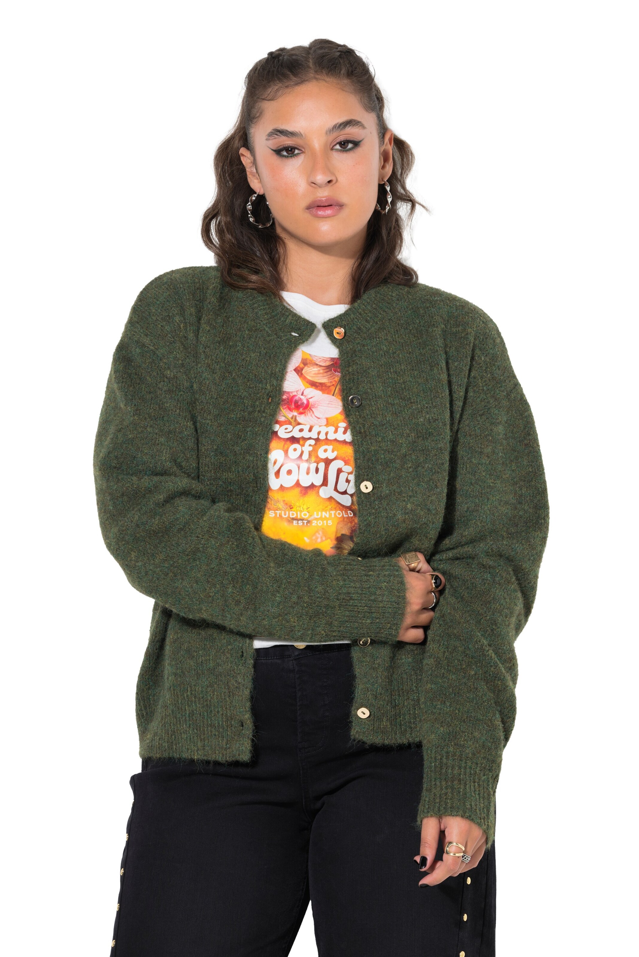 Studio Untold Strickjacke in Grün: Vorderseite