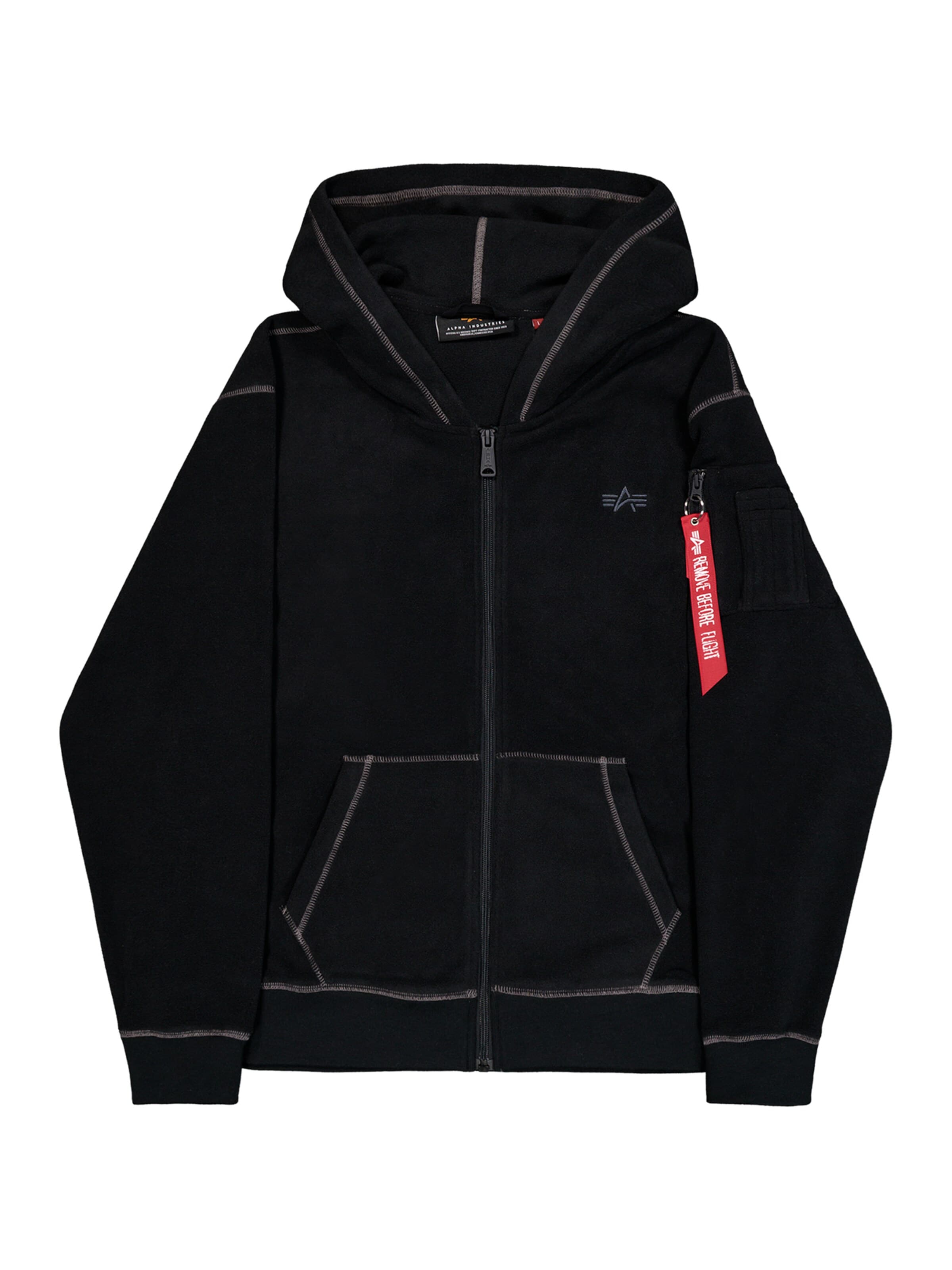 ALPHA INDUSTRIES Zip-Up Hoodie in Black: front