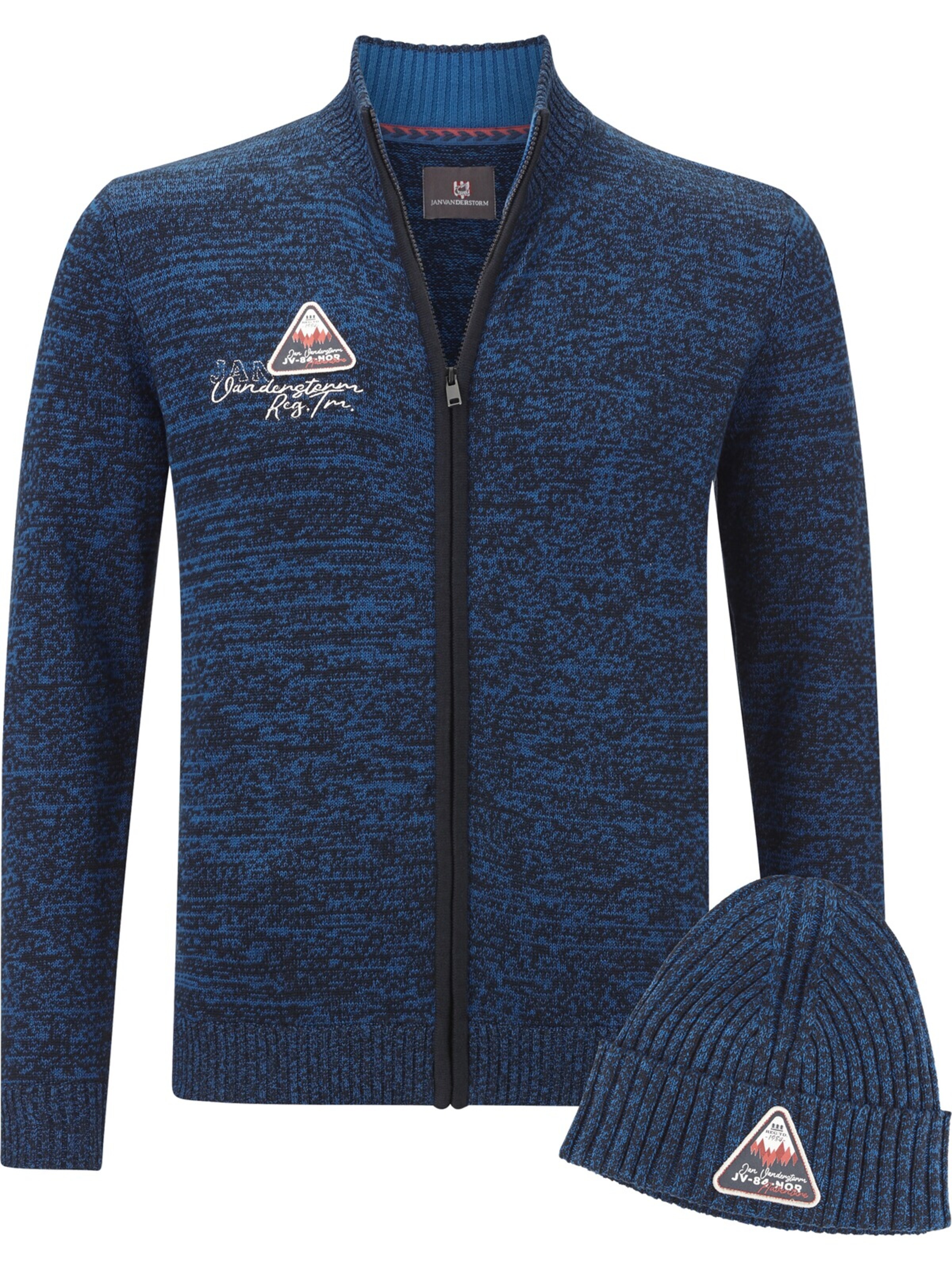 Jan Vanderstorm Strickjacke Mit Mütze ' Apke ' in Blau: Vorderseite