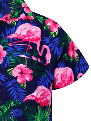 King Kameha Shirt 'Flamingo Flowers' in Blau
