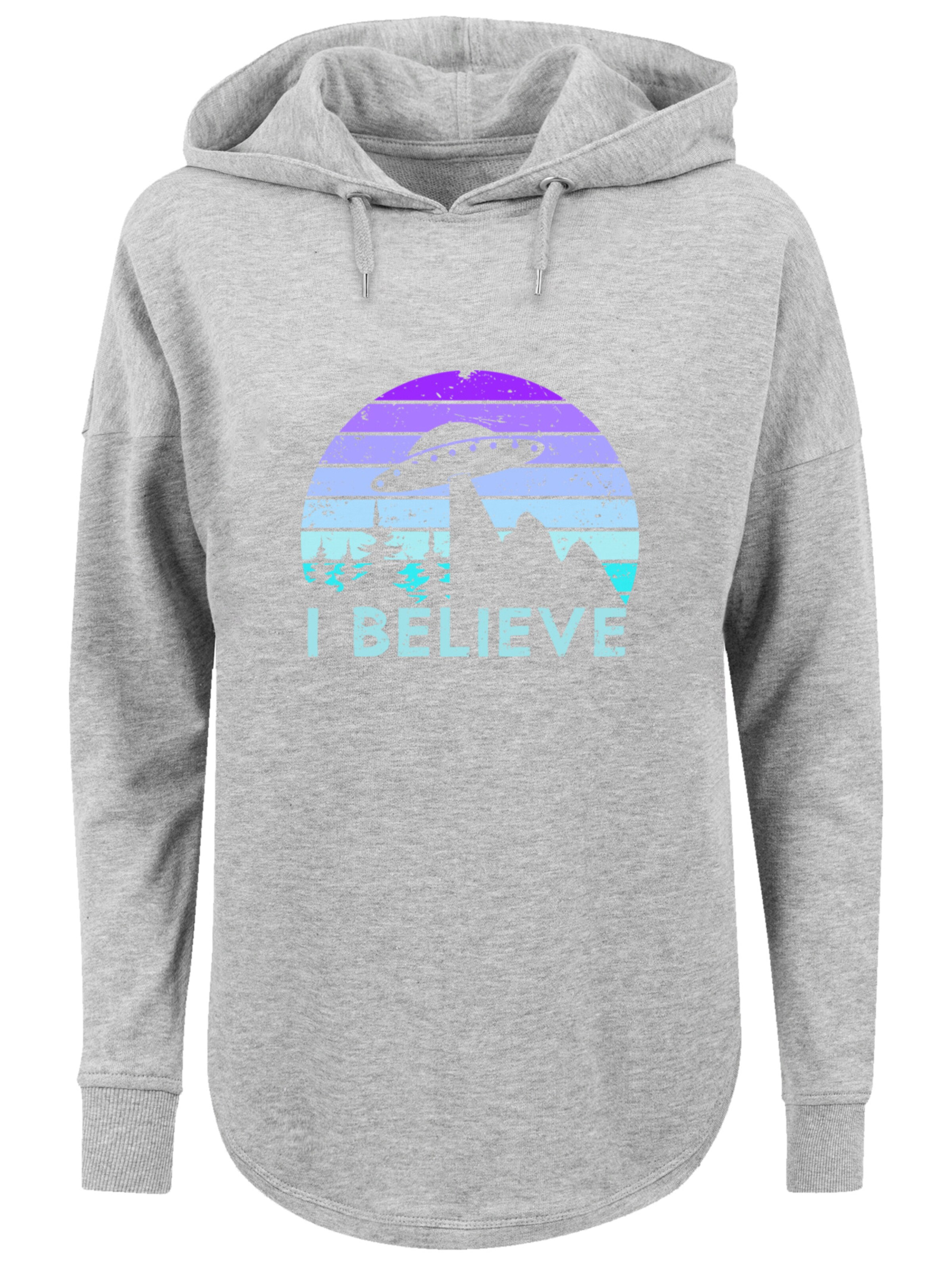 F4NT4STIC Sweatshirt 'I Believe UFO Alien Raumschiff Retro' in Grijs: voorkant