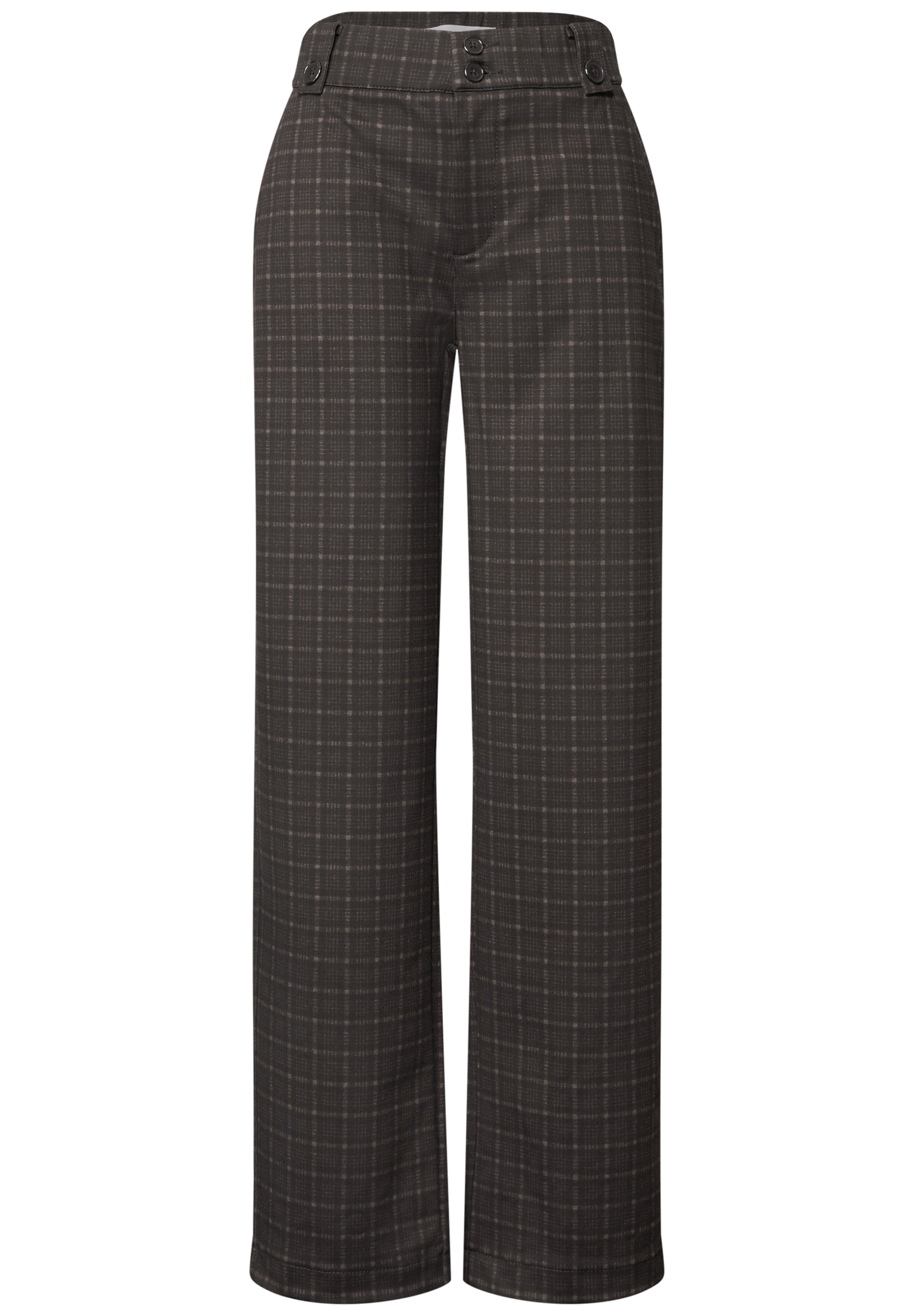 STREET ONE Regular High Waist Straight Leg Hose mit Karomuster in Braun: Vorderseite