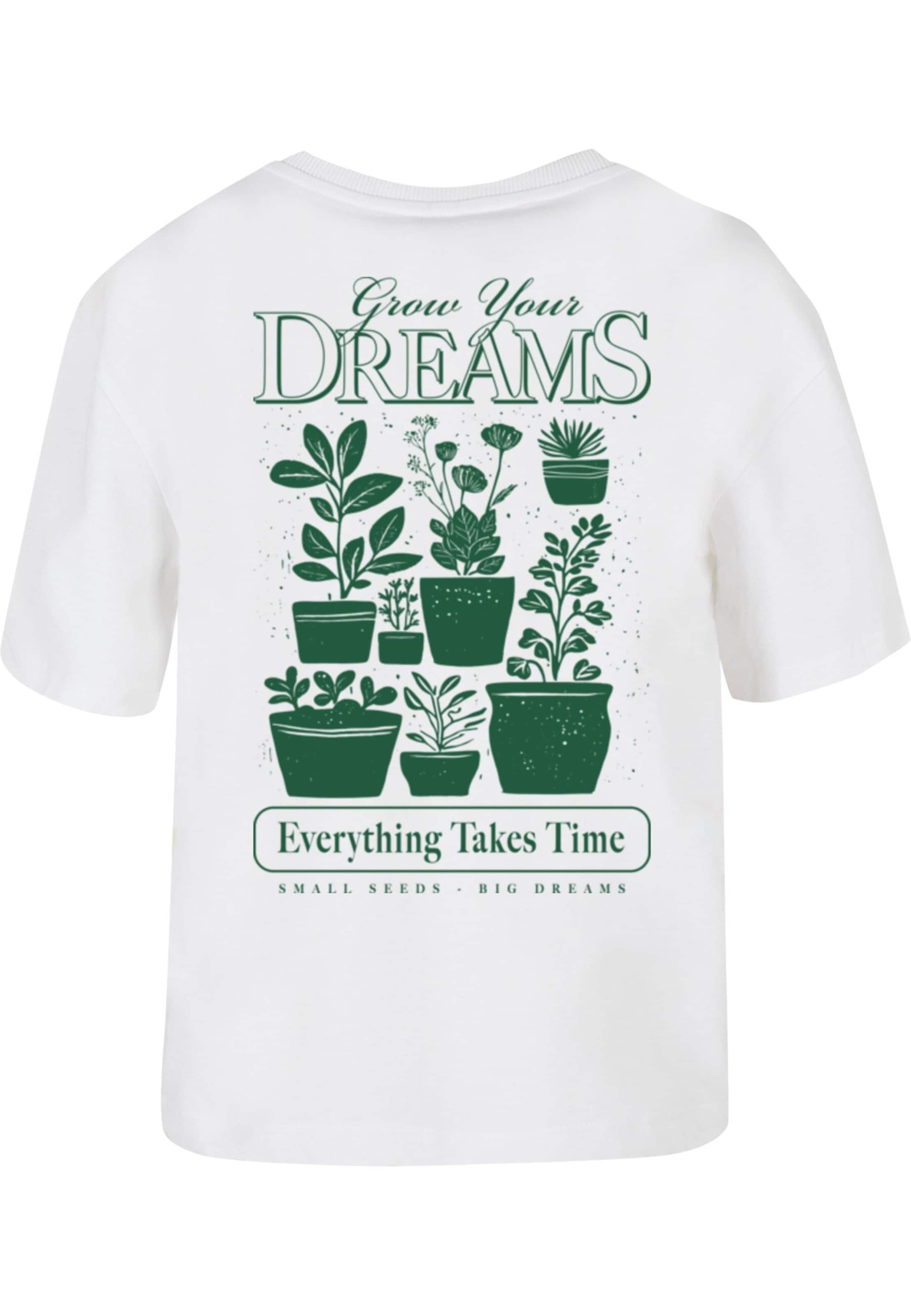 Maglietta 'Grow Your Dreams And Plants' di Miss Tee in bianco