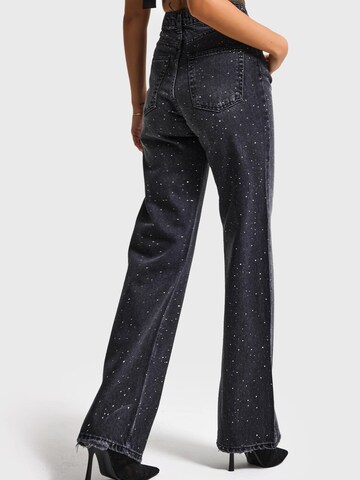 IT'S BASIC Regular Jeans 'RHINESTONE STRAIGHT HIGH RISE JEANS' in Zwart