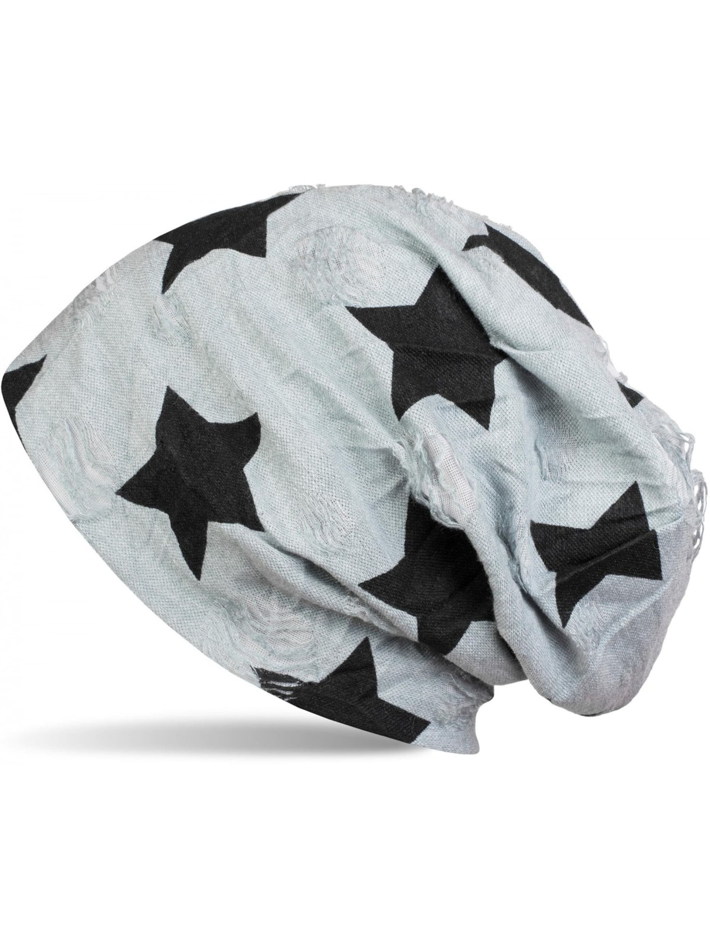 styleBREAKER Mütze 'Beanie mit Sterne & Punkte Muster'‌‌ in Blau: Vorderseite