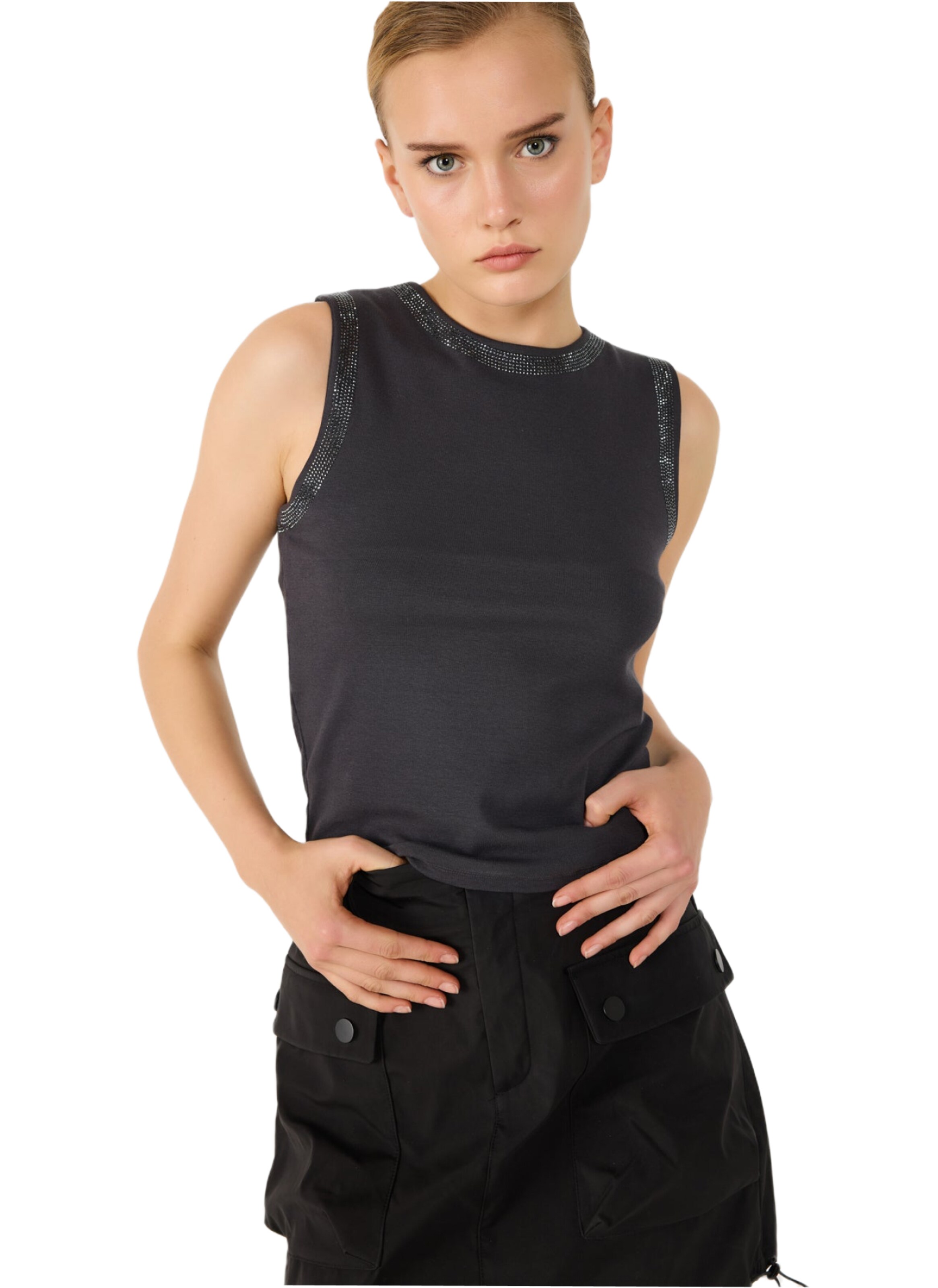 No Matter What Top in Grey: front