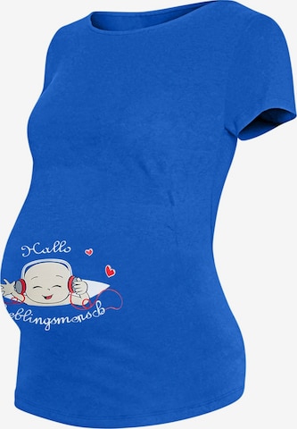 M.M.C. Shirt 'Hallo Lieblingsmensch Umstandsshirt' in Blue: front