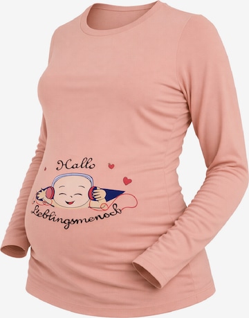 M.M.C. Shirt 'Hallo Lieblingsmensch Umstandslangarmshirt' in Orange: front