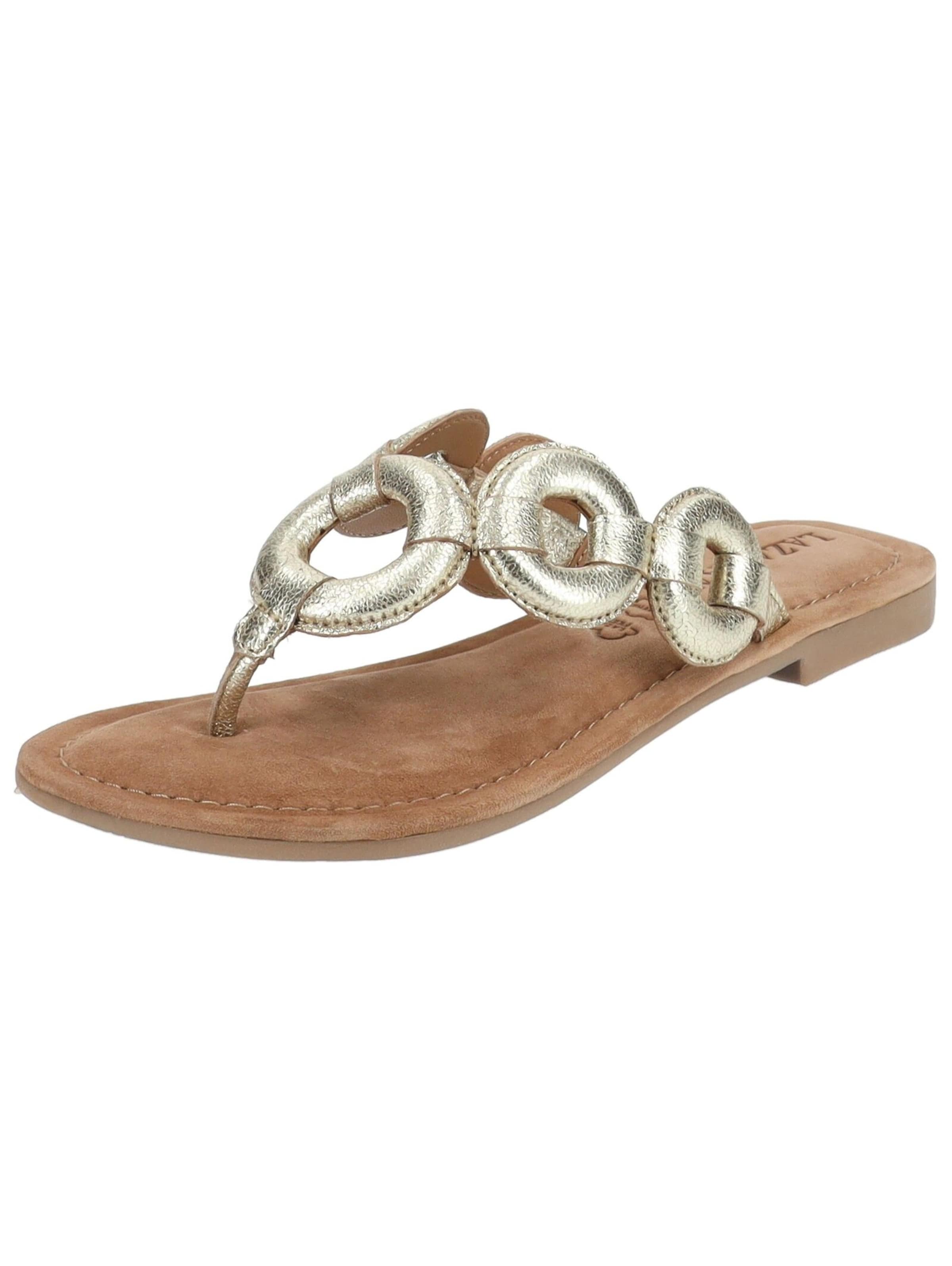 LAZAMANI T-Bar Sandals in Gold: front