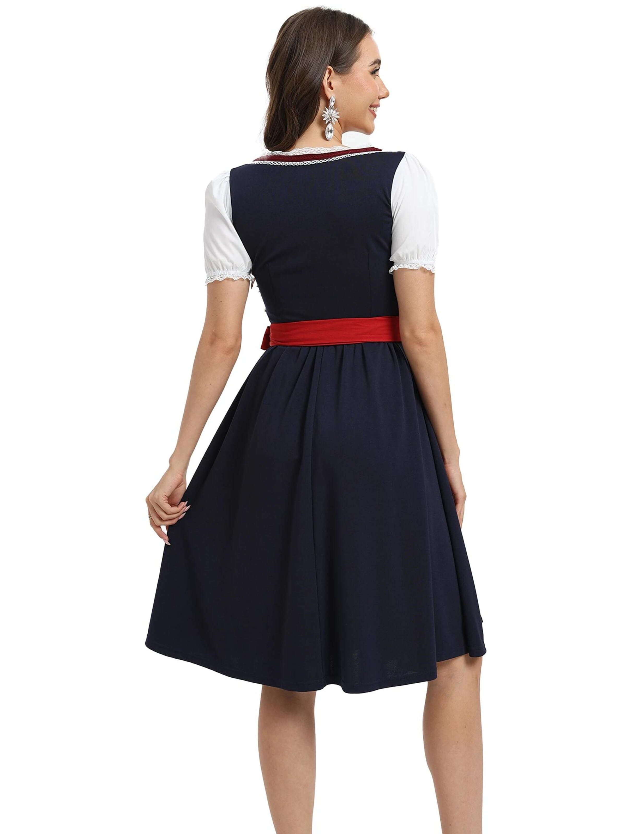 KoJooin Dirndl 'Damen Rotkariertes Stickerei-Dirndl-Zweiteiler mit Schürze für Oktoberfest, Halloween & Karneval' w kolorze czerwony