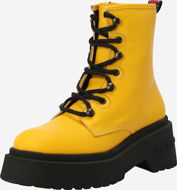 Tommy Jeans - Botines con cordones en amarillo: frente