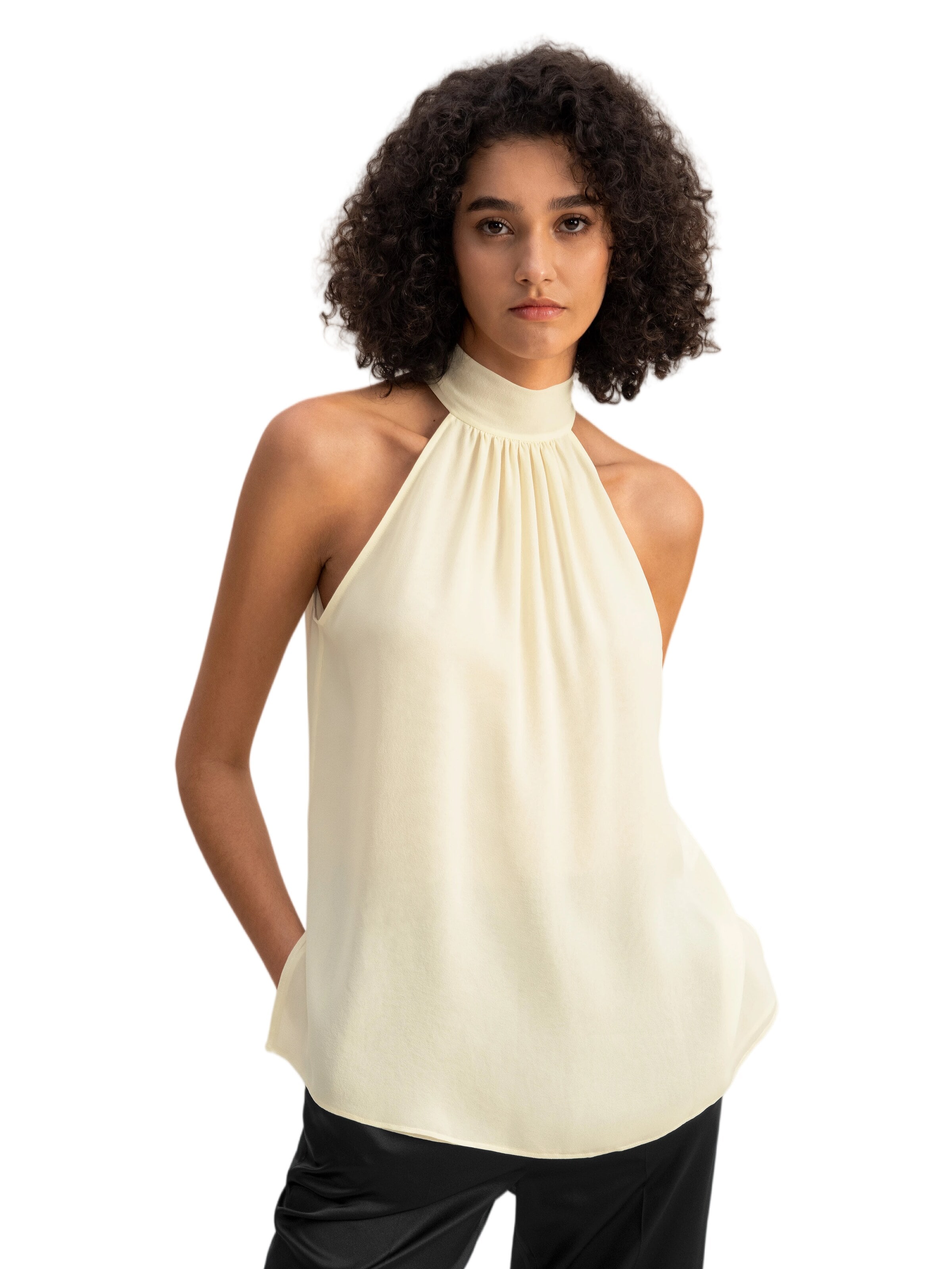 Lilysilk - Blusa 'Seidengeorgette Top mit Neckholder' en blanco