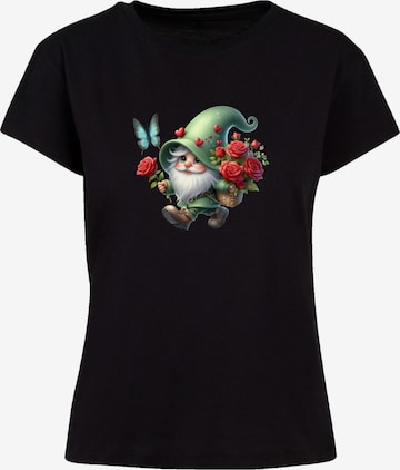 T-shirt 'Gnom Frühling Blumen Schmetterling' F4NT4STIC en noir : devant