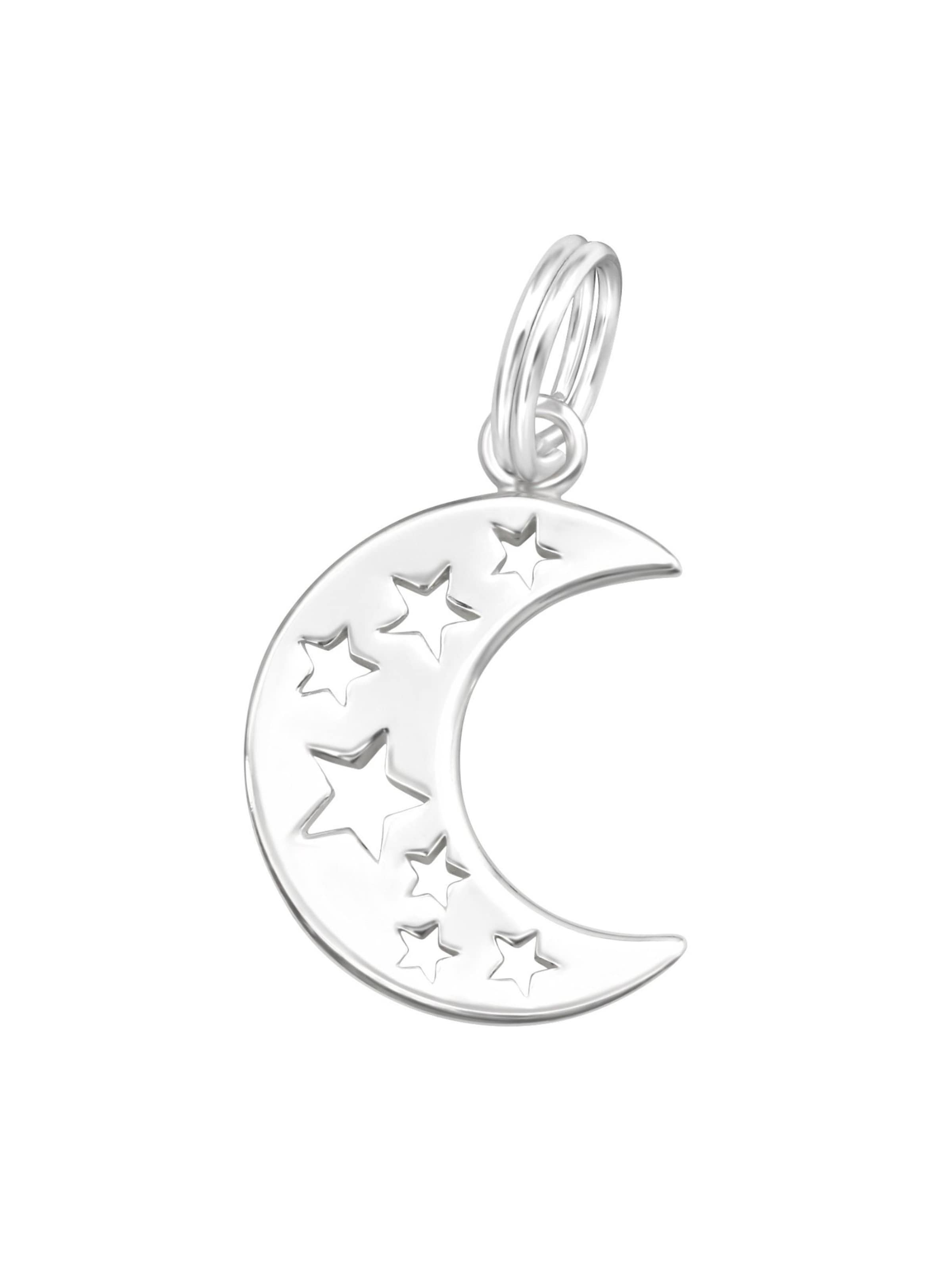 Maxte Pendant 'Silberner Halbmond- und Sterne-Charm mit Spaltring' in Silver: front