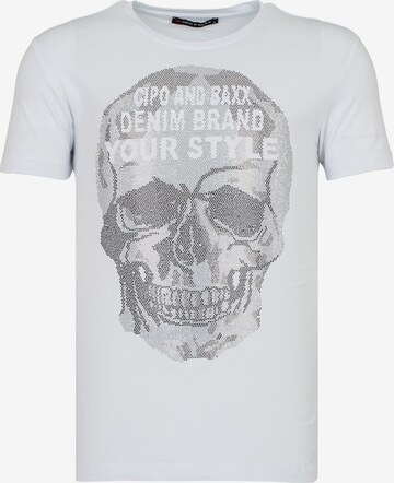 CIPO & BAXX T-Shirt 'BLING SKULL' mit Pailletten Totenkopf Print in Weiß: predná strana
