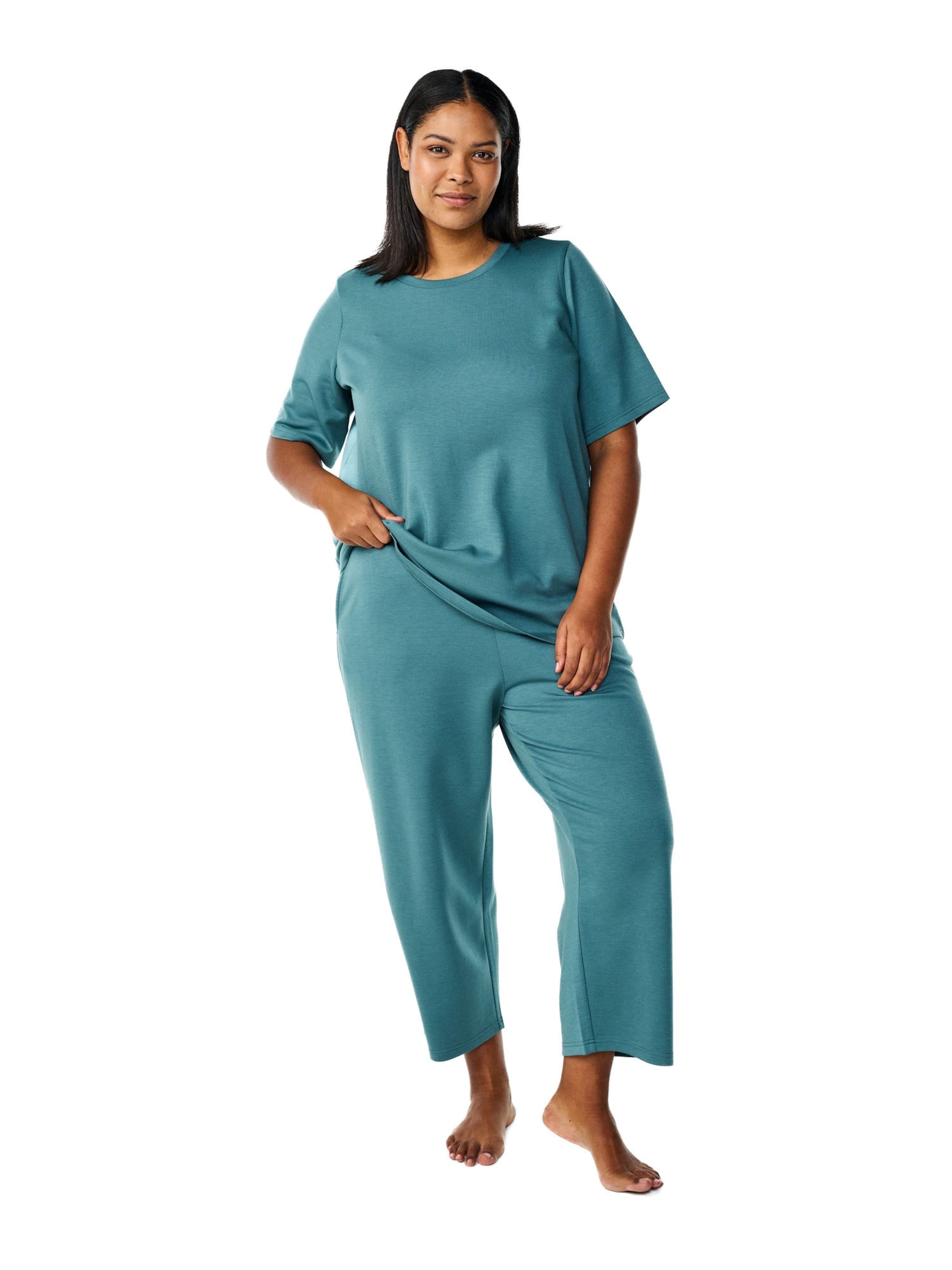 Zizzi Wide Leg Pyjamasbukser 'MALISA' i grøn