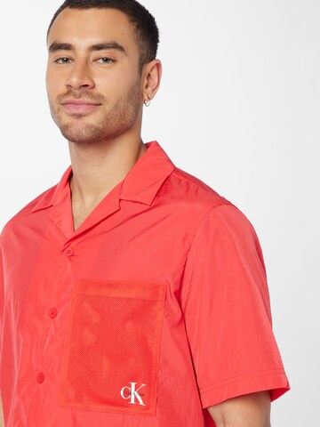 Calvin Klein Jeans Regular fit Button Up Shirt in Red