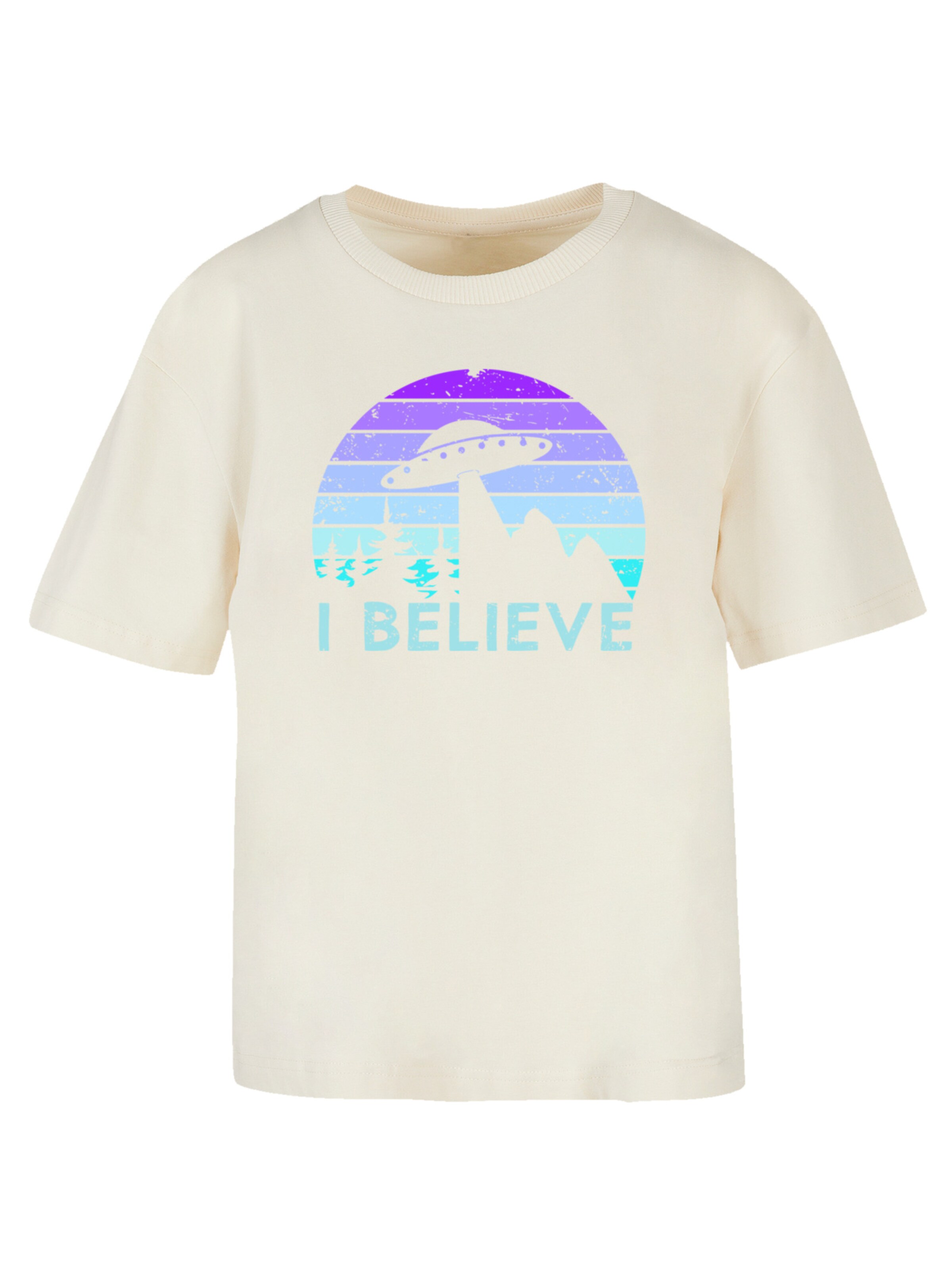 F4NT4STIC Shirt 'I BELIEVE UFO Alien Raumschiff Retro' in Beige: voorkant