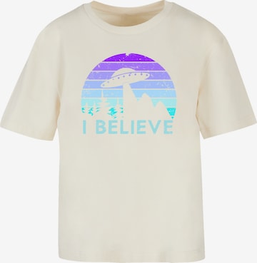 F4NT4STIC Shirt 'I BELIEVE UFO Alien Raumschiff Retro' in Beige: voorkant