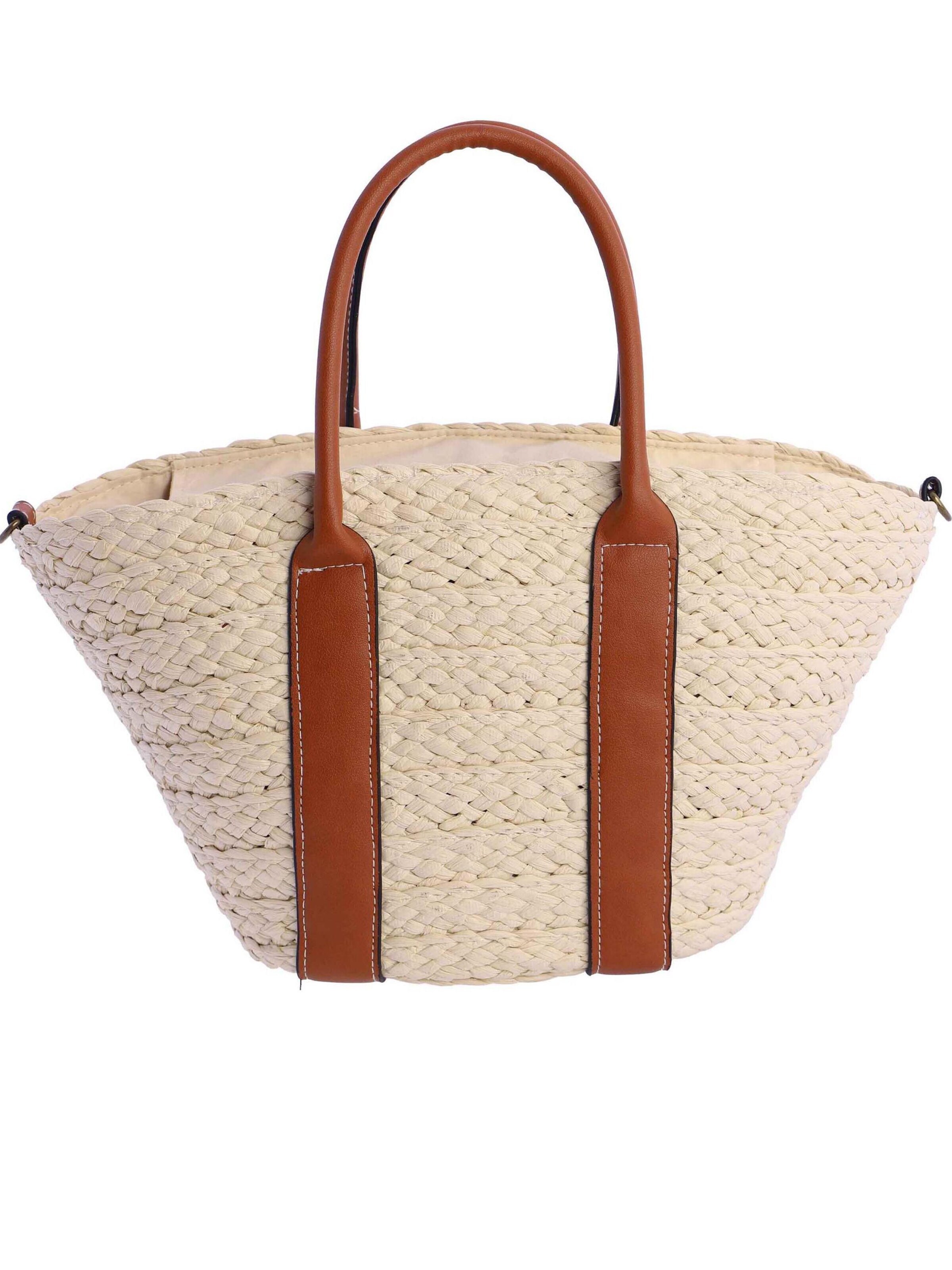 Amichi - Bolso de mano 'Bolso de mano para mujer Gomera de fibras naturales con cremallera' en blanco