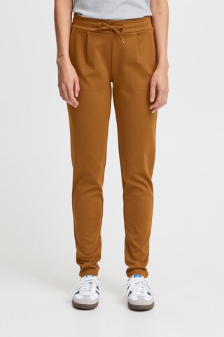 Effilé Pantalon à pince 'Kate' ICHI en marron : devant