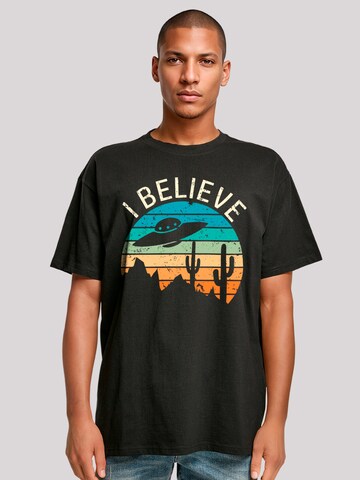 F4NT4STIC Shirt 'I Believe UFO Alien Sonnenuntergang' in Zwart: voorkant