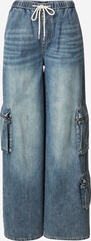 True Religion Wide leg Cargojeans in Blauw: voorkant