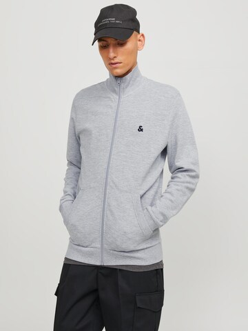 JACK & JONES Zip-Up Hoodie 'Epaulos' in Grey: front