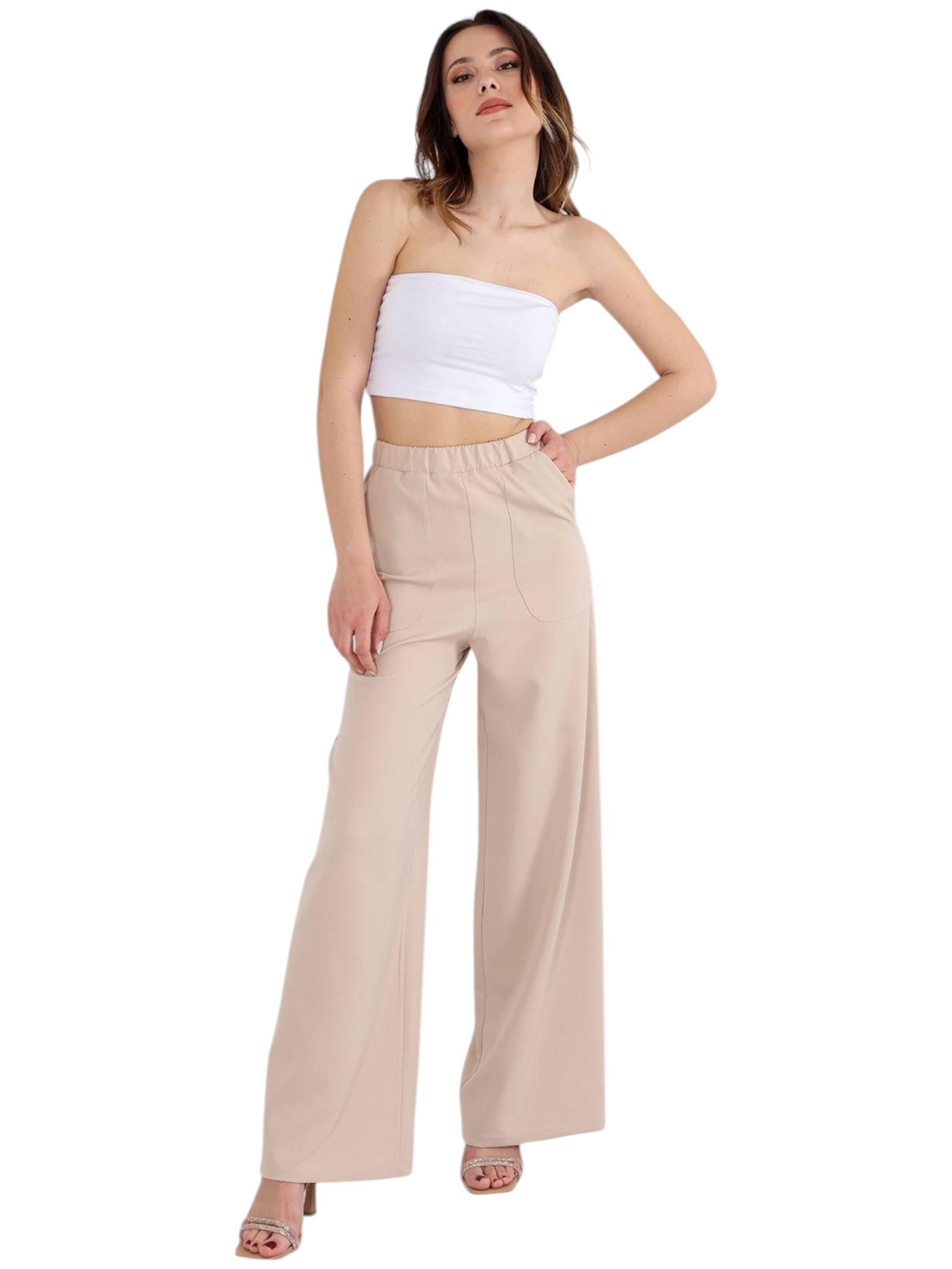 fashionshowcase Wide leg Broek 'ALIN' in Beige