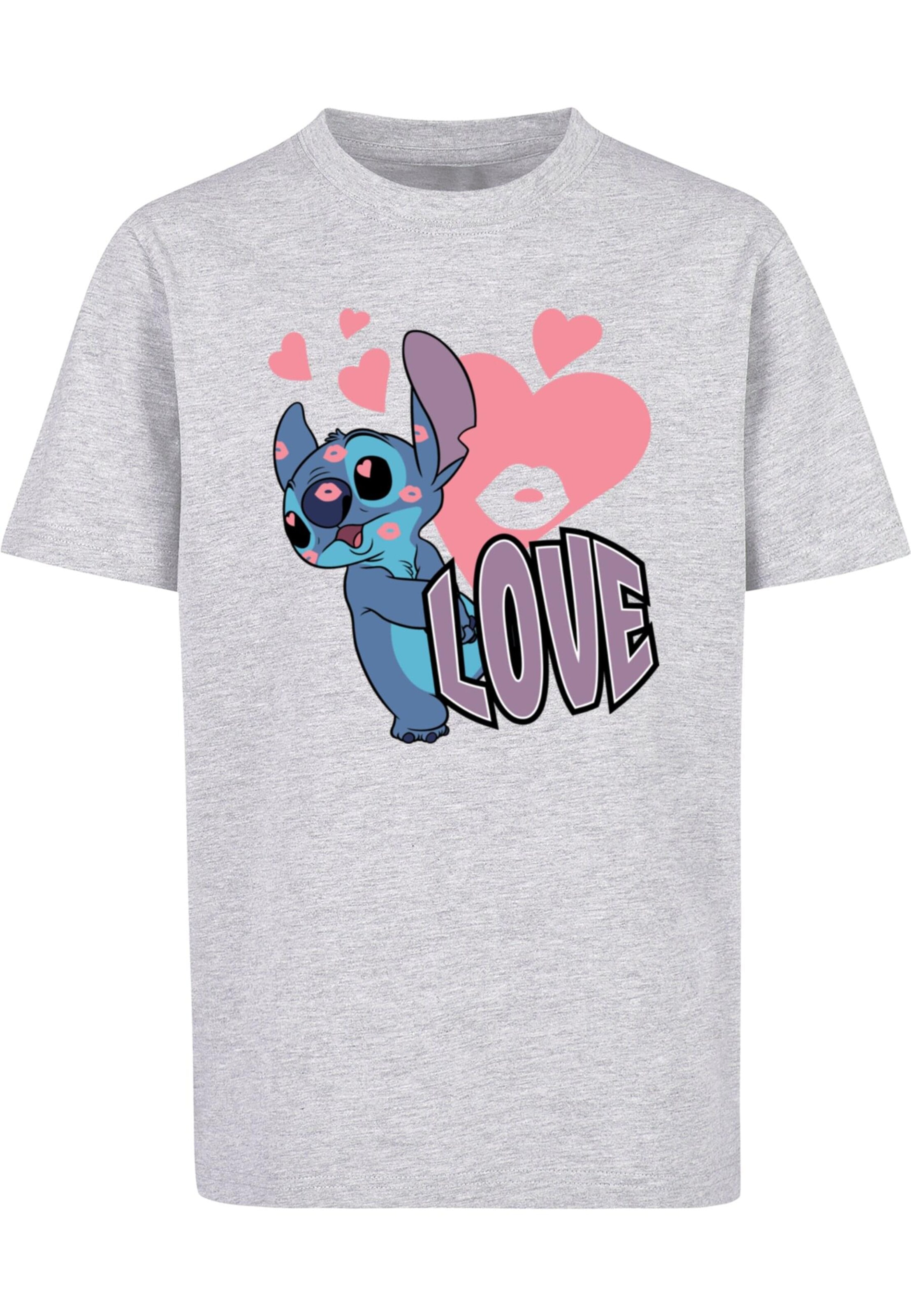 ABSOLUTE CULT T-Shirt 'Lilo And Stitch - Love Hearts' in Grau: Vorderseite