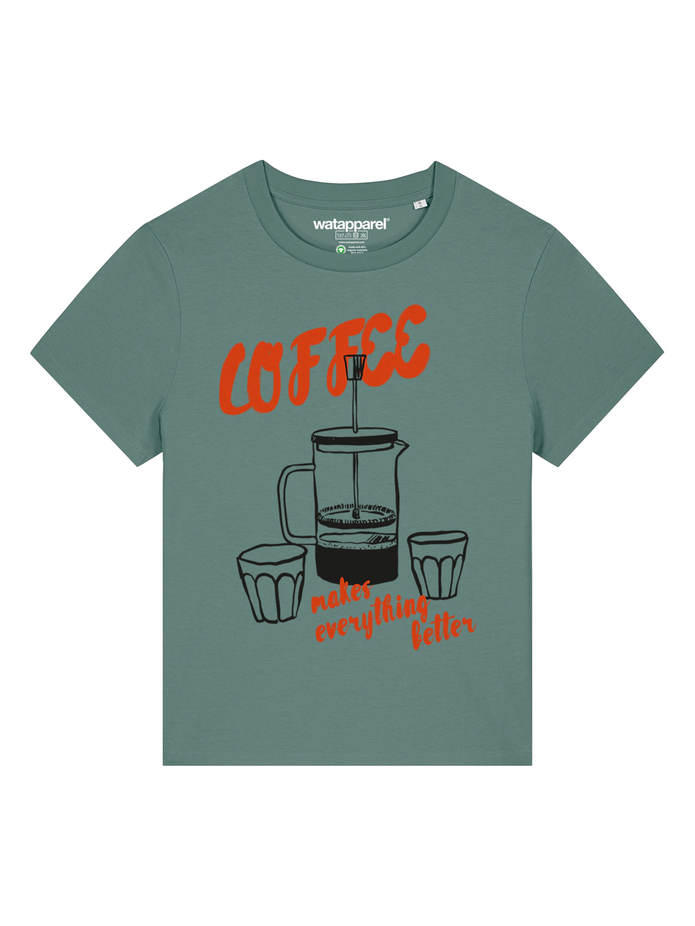 Watapparel Shirt ' Coffee makes everything better ' in Green: front