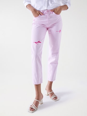 Coupe slim Jean Salsa Jeans en rose : devant