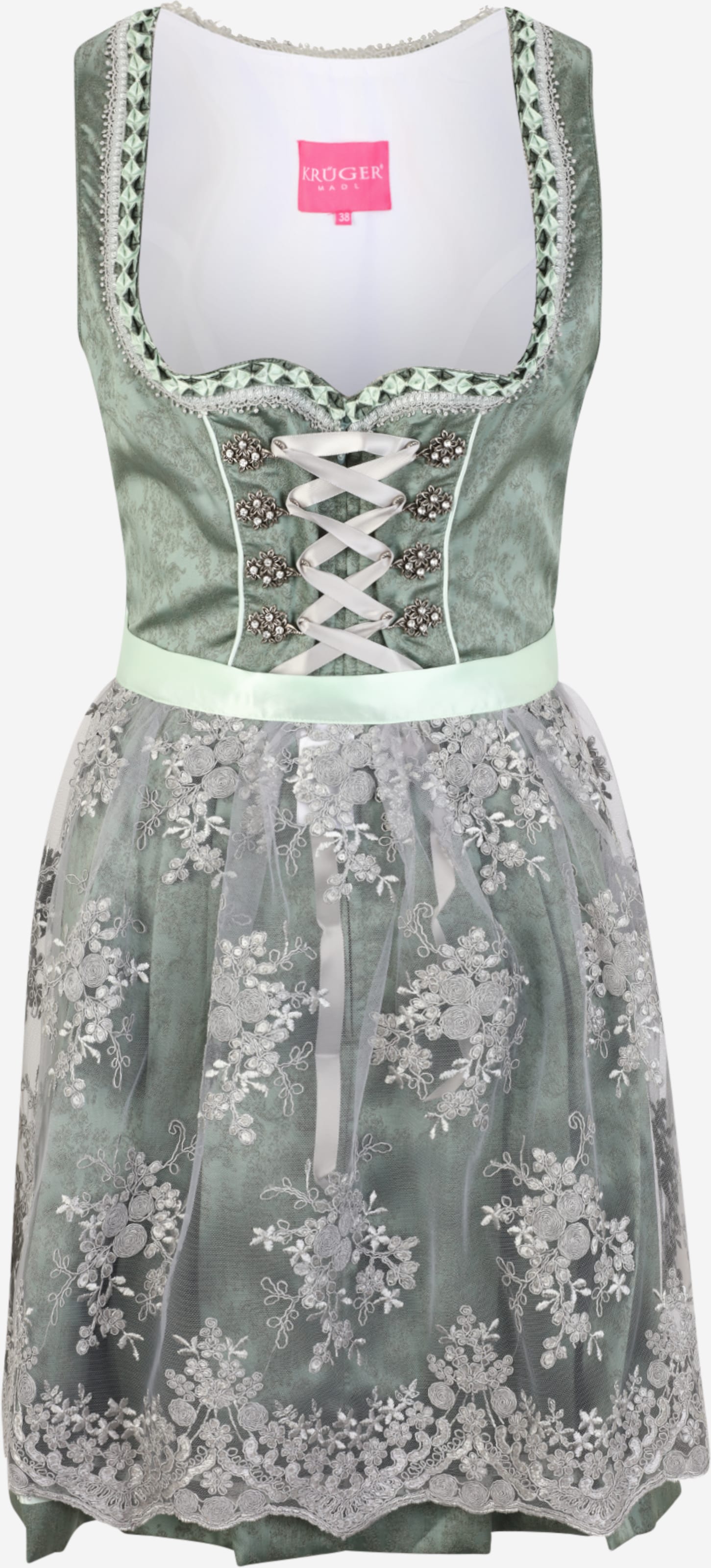 Dirndl Bambina Nele Verde - Costume Tradizionale Bavarese In 3 Pezzi, Cotone E Poliestere - Foto 4