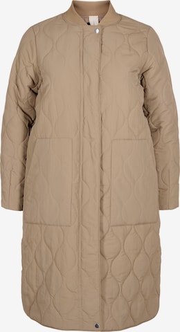 Zizzi Between-Seasons Coat 'TASLON' in Brown: front