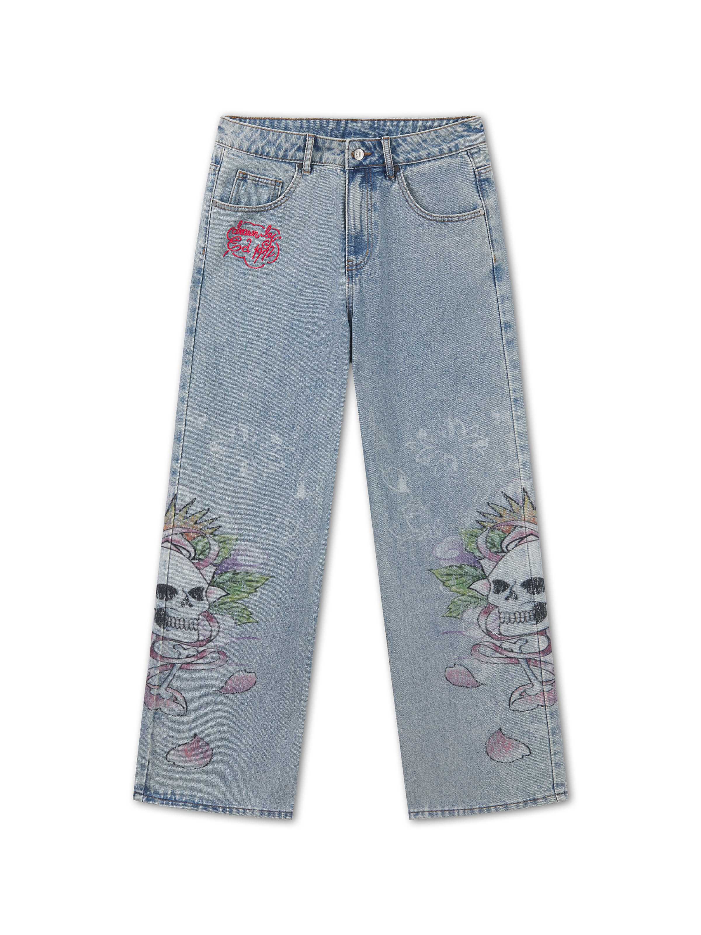 Ed Hardy Jeans 'Cherry Skull' in 25-26 in hellblau / grün / rot / schwarz, Produktansicht