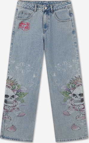 mėlyna Ed Hardy Plačios klešnės Džinsai 'Cherry Skull': priekis