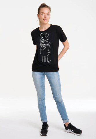 LOGOSHIRT Shirt 'Maus - Outline' in Black