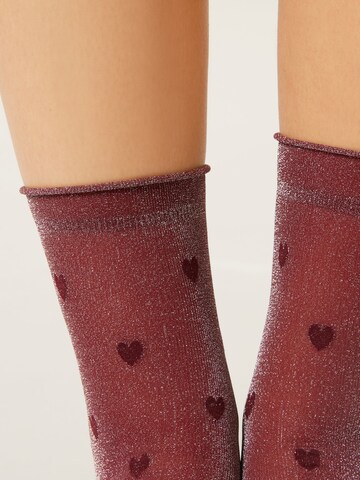 CALZEDONIA Socks 'GLITTER & HEARTS' in Red