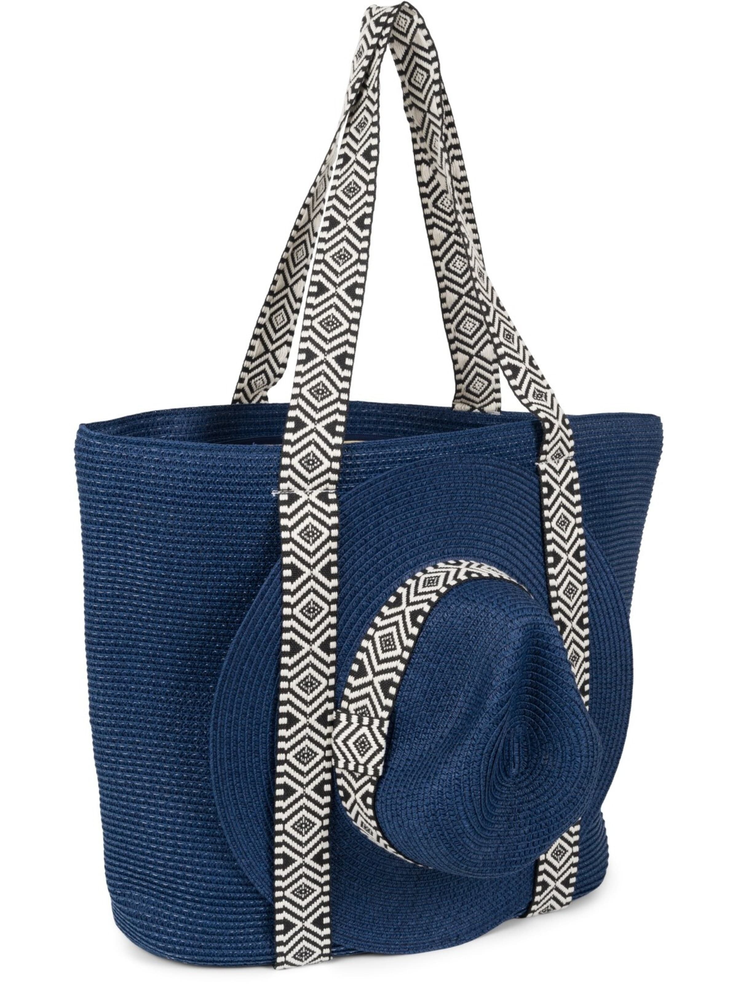 styleBREAKER Strandtasche 'Papierstroh Strandtasche Azteken Muster'‌‌‌‌‌‌‌‌‌ in One Size in dunkelblau, Produktansicht