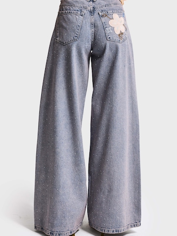 IT'S BASIC Wide leg Jeans 'RHINESTONE PALAZZO MID RISE JEANS' in Blue