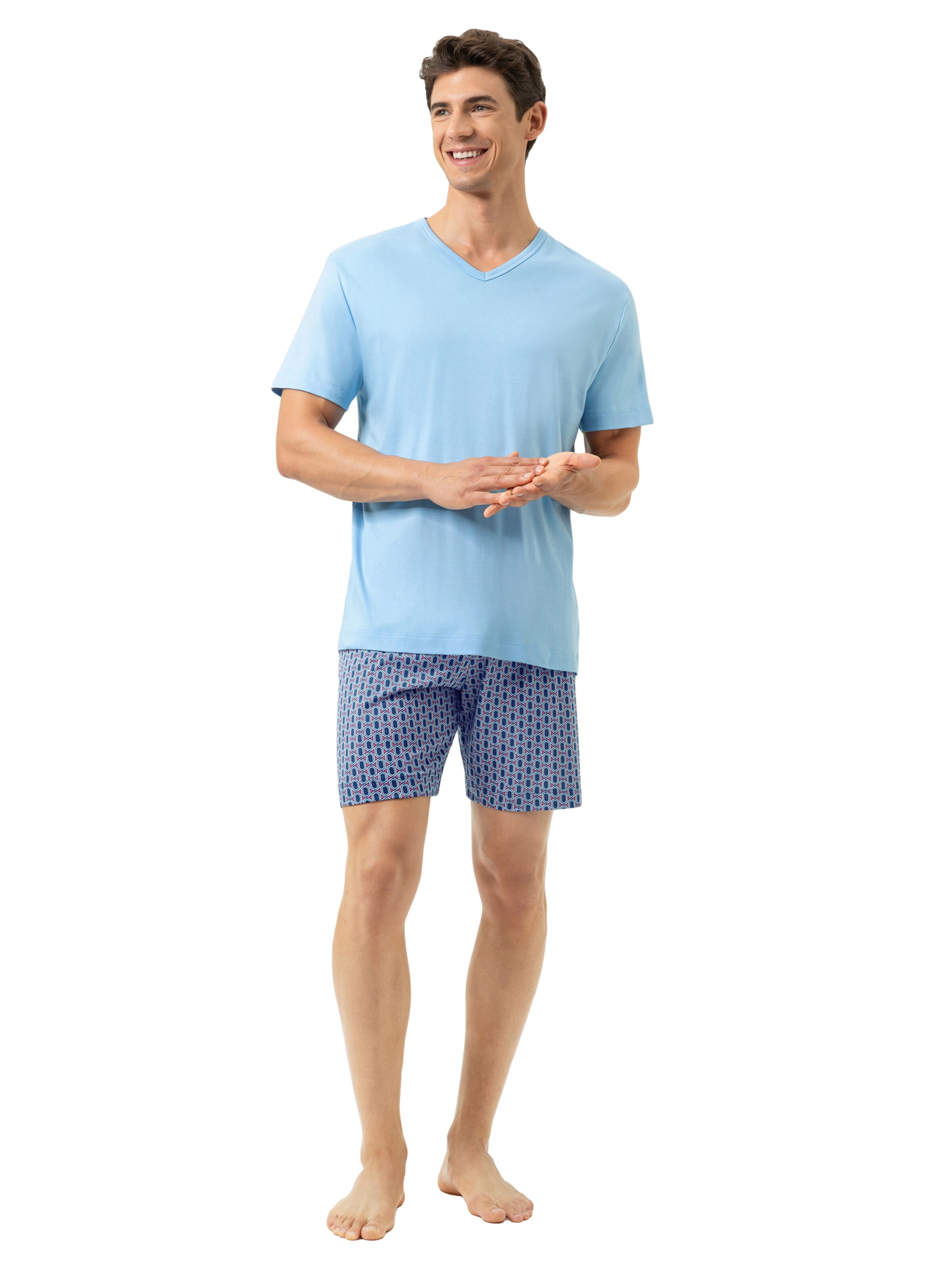 Mey Pajama short 'Straight Geo' in Blue: front