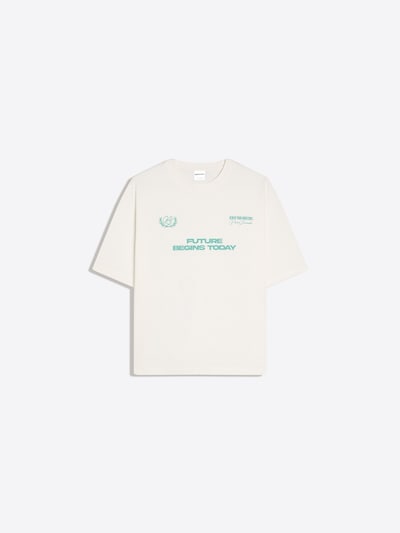 Tricou Bershka pe verde jad / alb murdar, Vizualizare produs