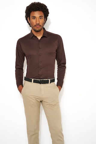 DESOTO Slim fit Button Up Shirt in Brown: front
