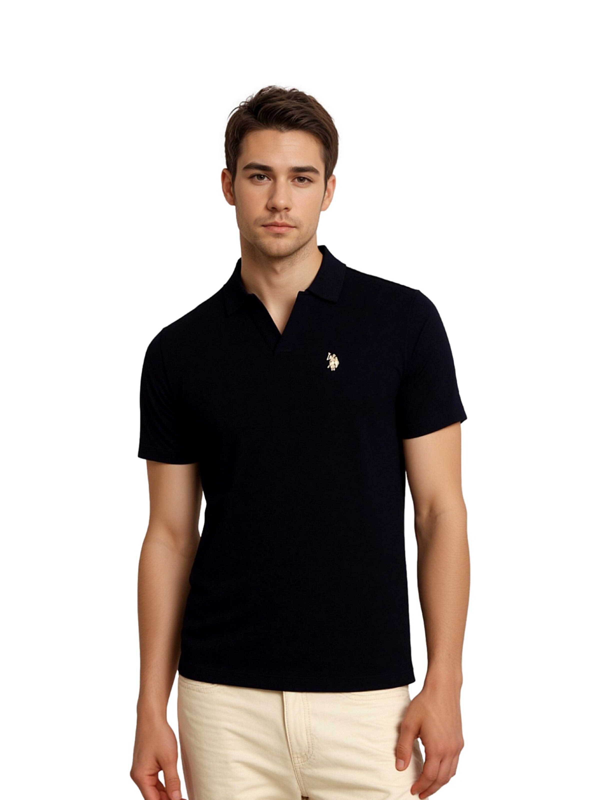U.S. POLO ASSN. Shirt 'Knopflos' in Zwart: voorkant